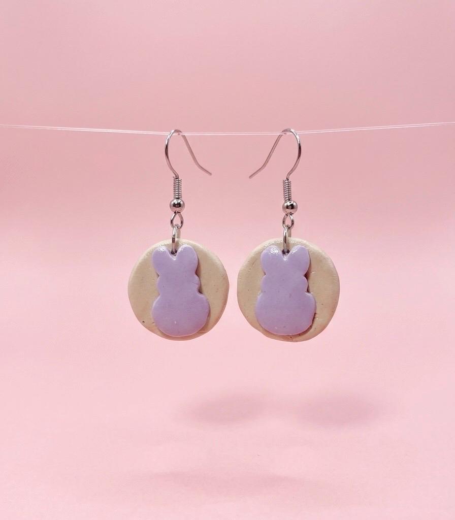 Handmade Purple Easter Bunny Sugar Cookie Earrings