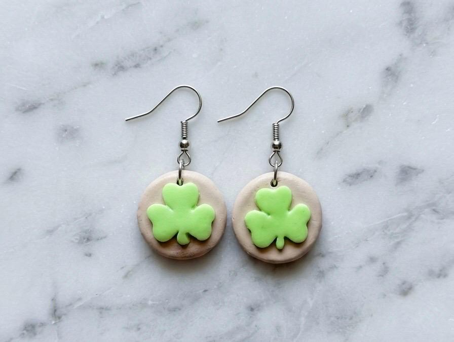 Handmade Shamrock Sugar Cookie Earrings