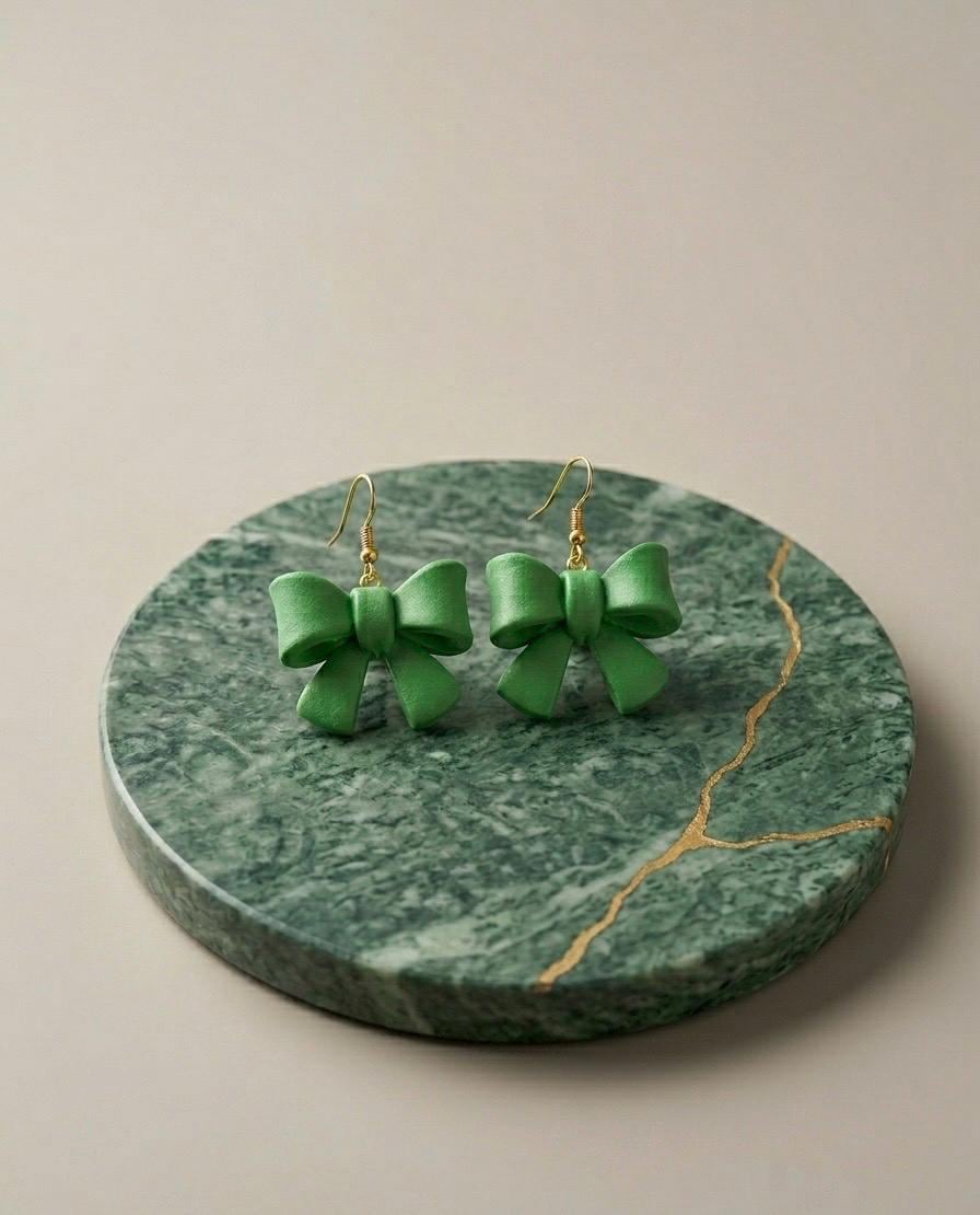 Handmade Emerld Green Bow Earrings